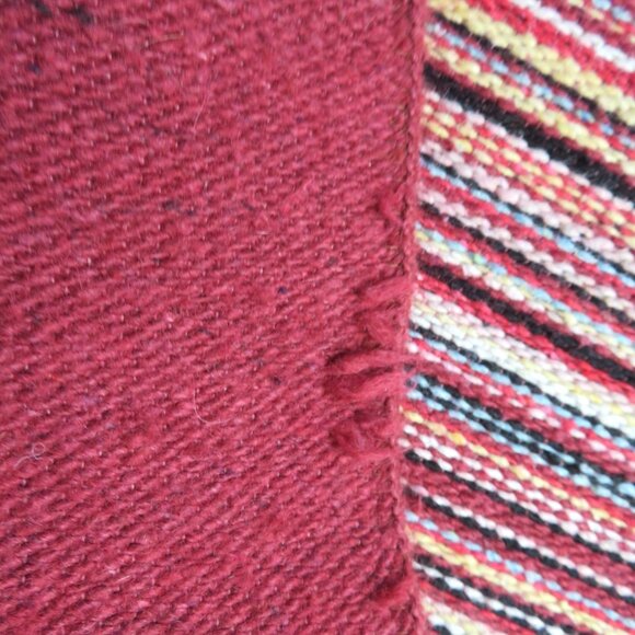 Hand Woven Reversible Red Multicolor Wool Rug with Diamond Pattern Fringed Edge - Picture 6 of 13